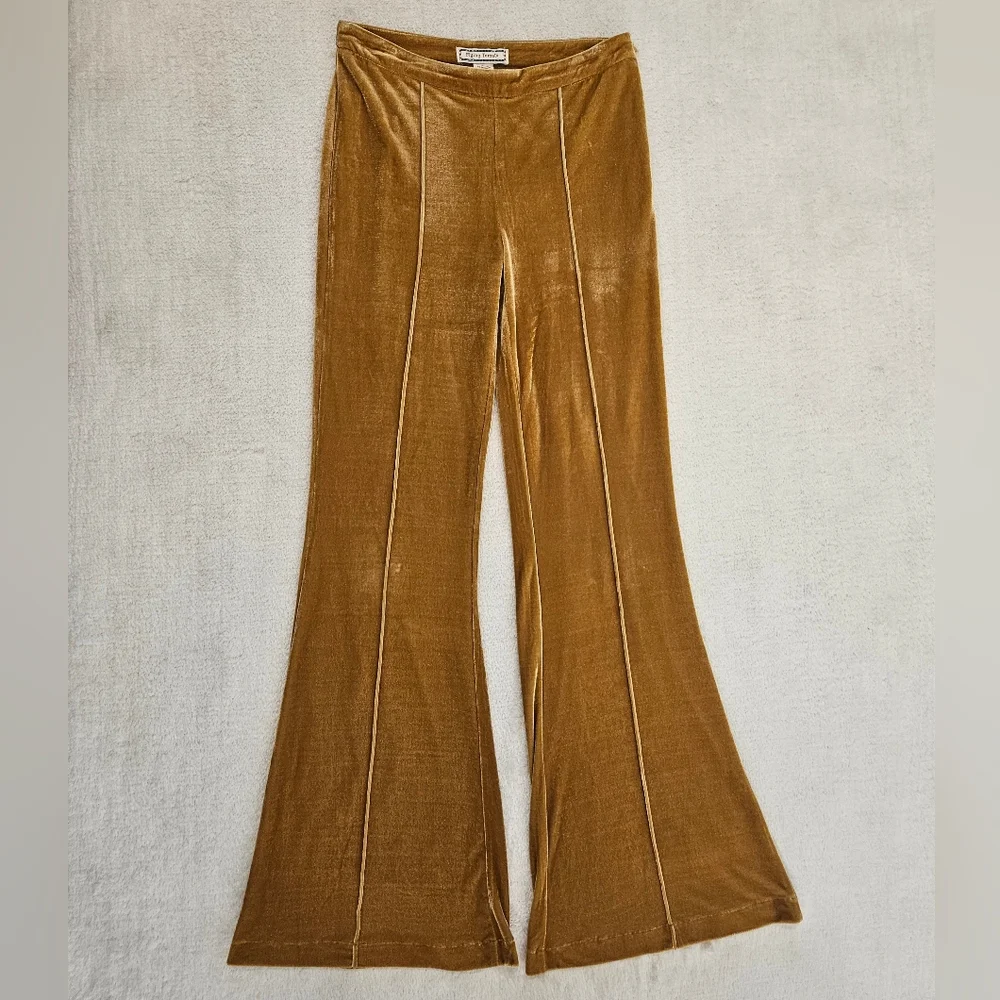 NEW Flying Tomato Yellow Flare Pants Velour Bohemian Retro 70s Mustard - Picture 2 of 7